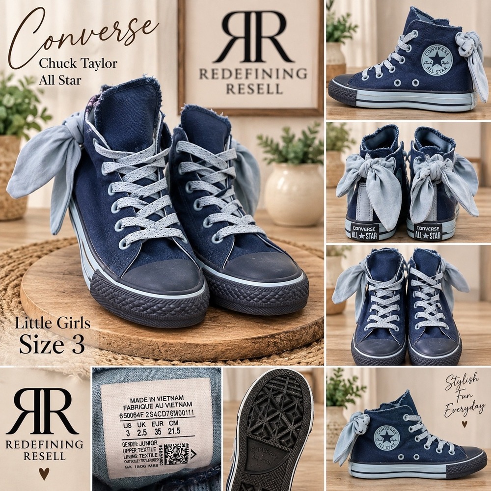 Converse Chuck Taylor All Star Navy Blue Bow High Top Sneakers Kids 3 650064F